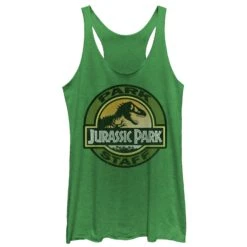 Women's Jurassic Park The Park Staff Badge, With T-Rex Racerback Tank Top