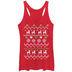 Women's Lost Gods Ugly Christmas Reindeer & Hearts Racerback Tank Top