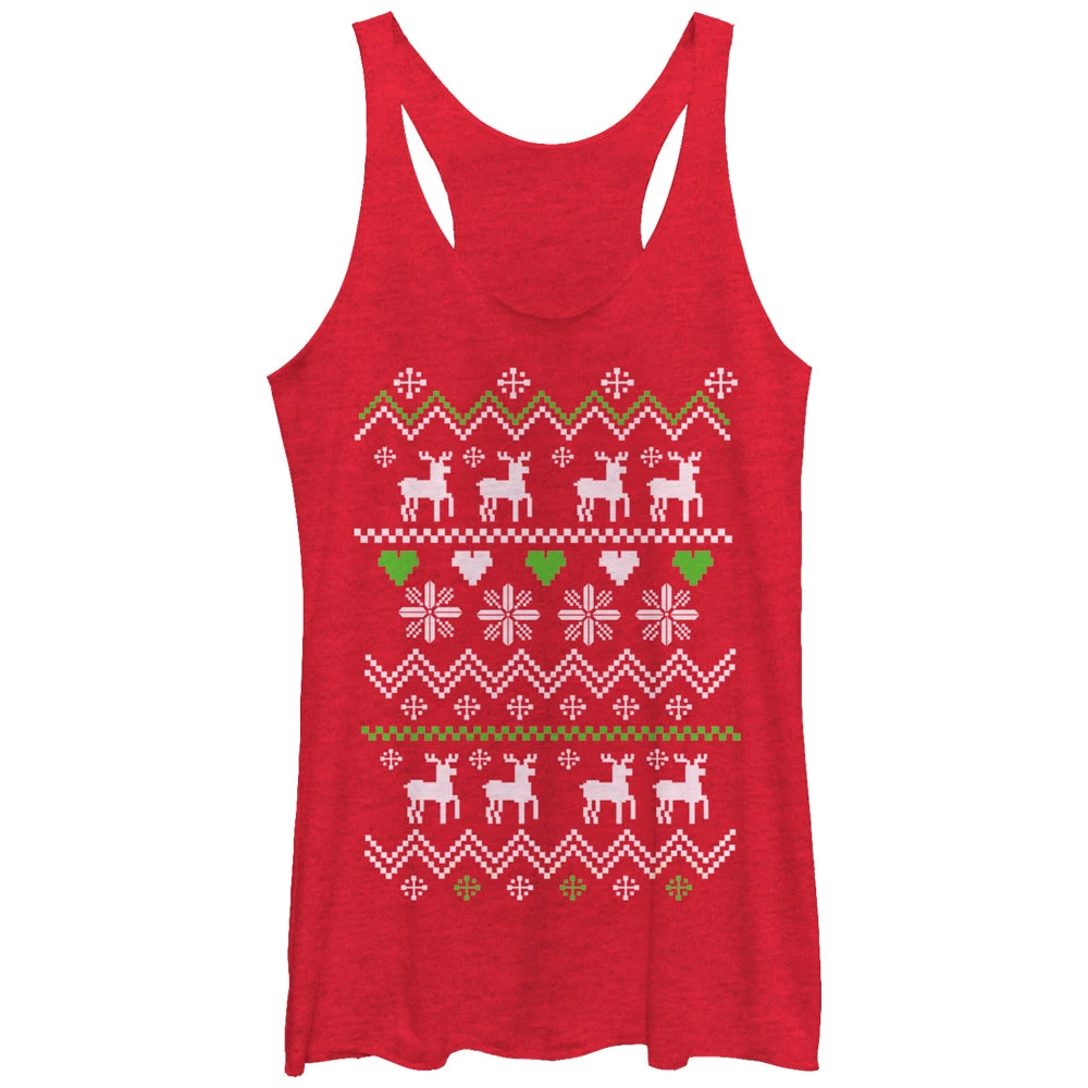 Women's Lost Gods Ugly Christmas Reindeer & Hearts Racerback Tank Top 3 Women's Lost Gods Ugly Christmas Reindeer & Hearts Racerback Tank Top