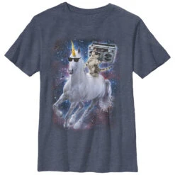 Boy's Lost Gods Boombox Cat And Unicorn Space Song T-Shirt