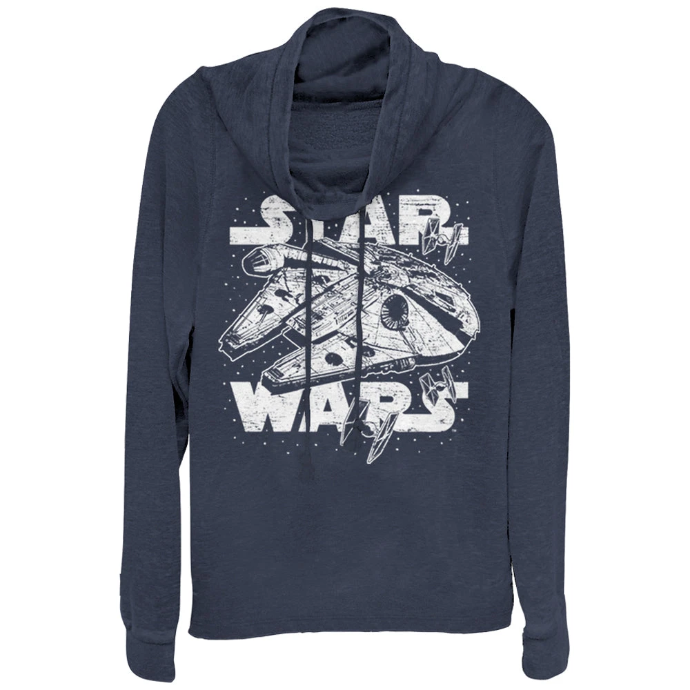 Junior's Star Wars Millennium Falcon Initiate Drive Cowl Neck Sweatshirt 3 Junior's Star Wars Millennium Falcon Initiate Drive Cowl Neck Sweatshirt