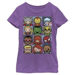 Girl's Marvel Kawaii Cute Cartoon Hero Squares T-Shirt -Fifthsun Shirts 15marv962wi kawaii boxes 04 149 copy