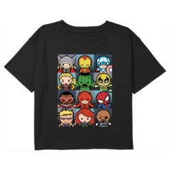 Girl's Marvel Kawaii Cute Cartoon Hero Squares T-Shirt