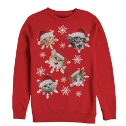 Women's Lost Gods Ugly Christmas Cat Snowflakes Sweatshirt