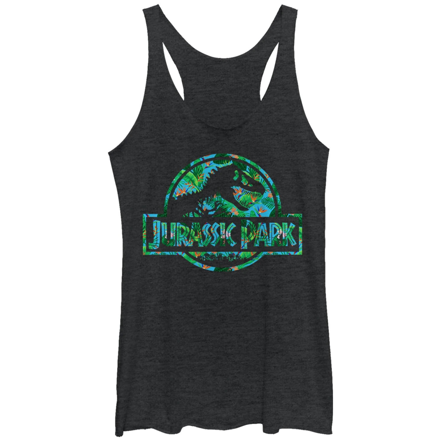 Women's Jurassic Park Floral T Rex Logo Racerback Tank Top 3 Women's Jurassic Park Floral T Rex Logo Racerback Tank Top