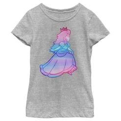 Girl's Nintendo Princess Peach Rainbow Fade T-Shirt -Fifthsun Shirts 16NNTD1024WF WATERCOLOR OMBRE PEACH COMP xx 134