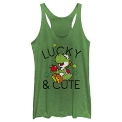 Women's Nintendo Super Mario Yoshi St. Patrick's Lucky And Cute Racerback Tank Top