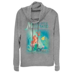 Junior's The Little Mermaid Ariel And Friends Cowl Neck Sweatshirt -Fifthsun Shirts 16PRIN041WJ Little Mermaid Trio 74 125
