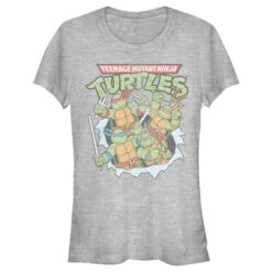 Junior's Teenage Mutant Ninja Turtles Distressed Team In Action T-Shirt
