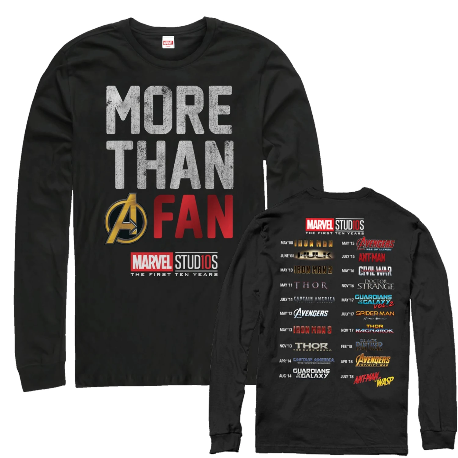 Men's Marvel 10th Anniversary More Than A Fan Long Sleeve Shirt 3 Men's Marvel 10th Anniversary More Than A Fan Long Sleeve Shirt