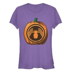 Junior's Marvel Halloween Venom Logo Pumpkin T-Shirt