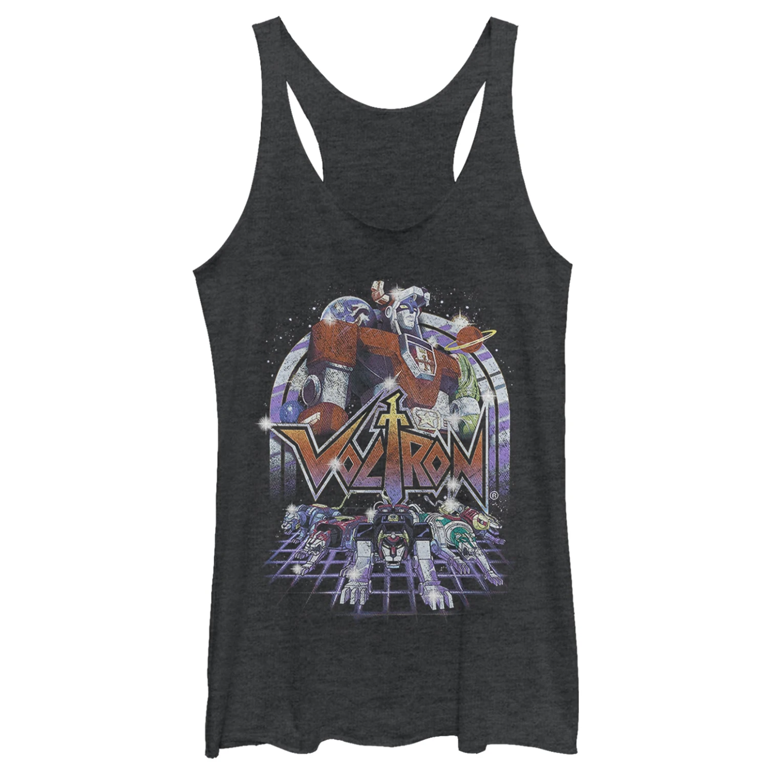 Women's Voltron: Defender Of The Universe Retro Robot Lions Racerback Tank Top 3 Women's Voltron: Defender Of The Universe Retro Robot Lions Racerback Tank Top