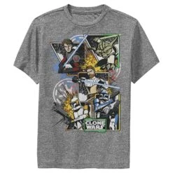 Boy's Star Wars: The Clone Wars Group Shot Comic Panels Performance Tee