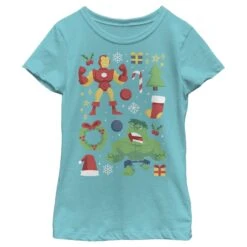 Girl's Marvel Christmas Iron Man & Hulk Cheer T-Shirt