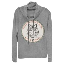 Junior's Stranger Things Hawkins High School Go Tigers Cowl Neck Sweatshirt