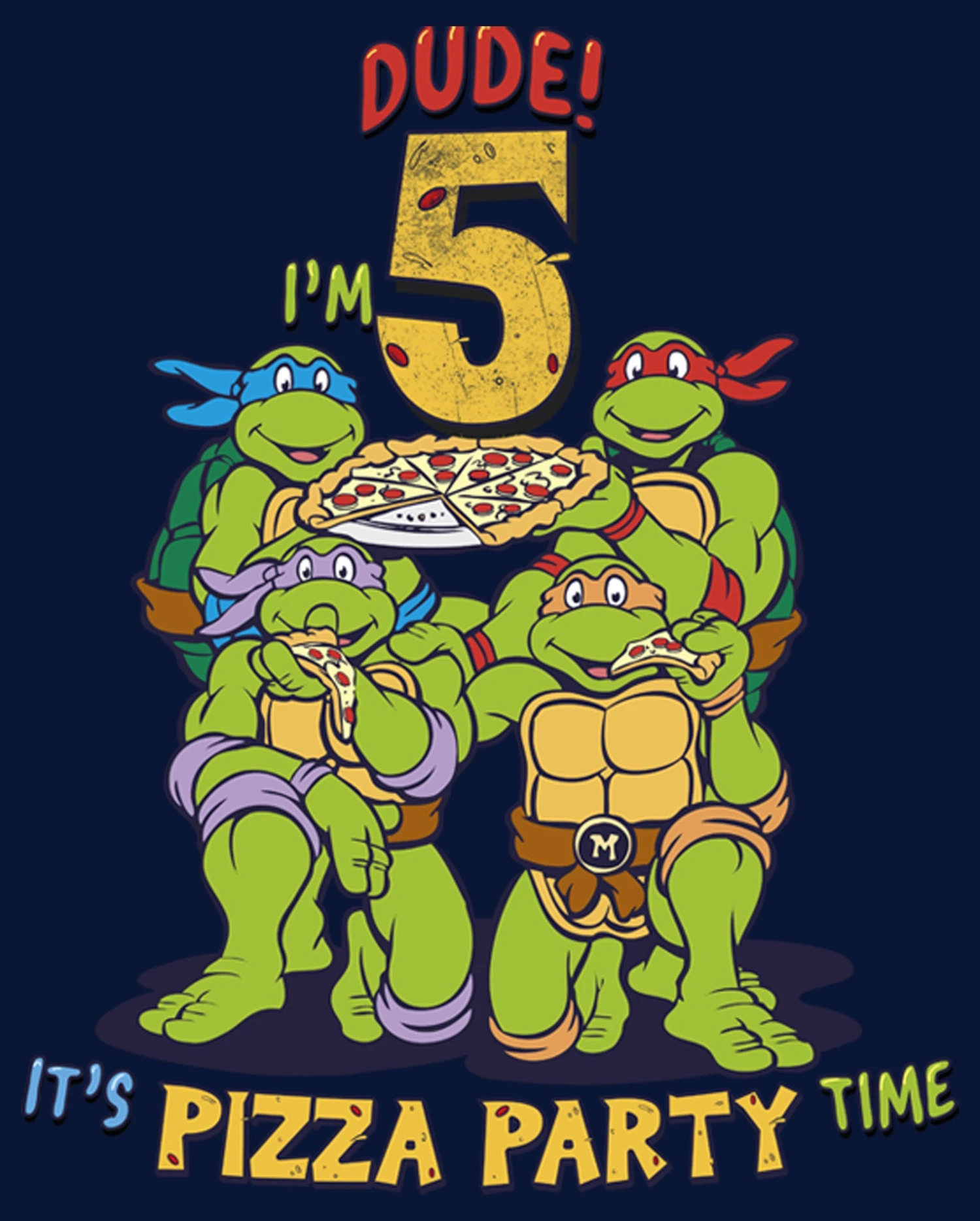 Boy's Teenage Mutant Ninja Turtles 5th Birthday Pizza Party T-Shirt 4 Boy's Teenage Mutant Ninja Turtles 5th Birthday Pizza Party T-Shirt - Image 2