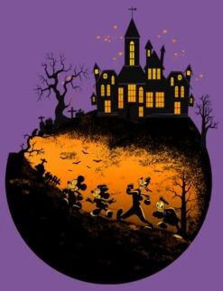 Girl's Mickey & Friends Walking Towards Haunted Mansion T-Shirt -Fifthsun Shirts 19dnmc00334a 002 mickeys haunted halloween 140 swatch