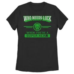 Women's Marvel St. Patrick's Day Black Panther Who Needs Luck T-Shirt