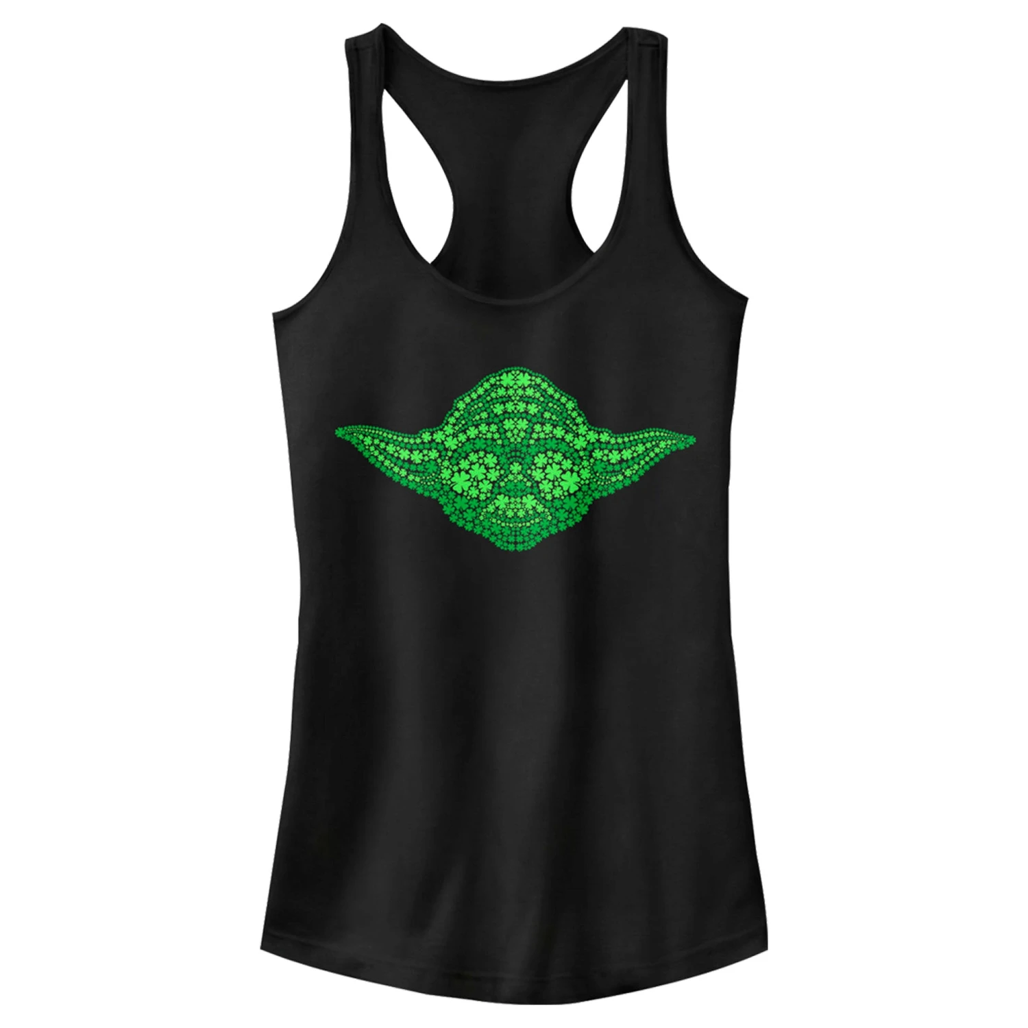 Junior's Star Wars St. Patrick's Yoda Clover Face Racerback Tank Top 3 Junior's Star Wars St. Patrick's Yoda Clover Face Racerback Tank Top
