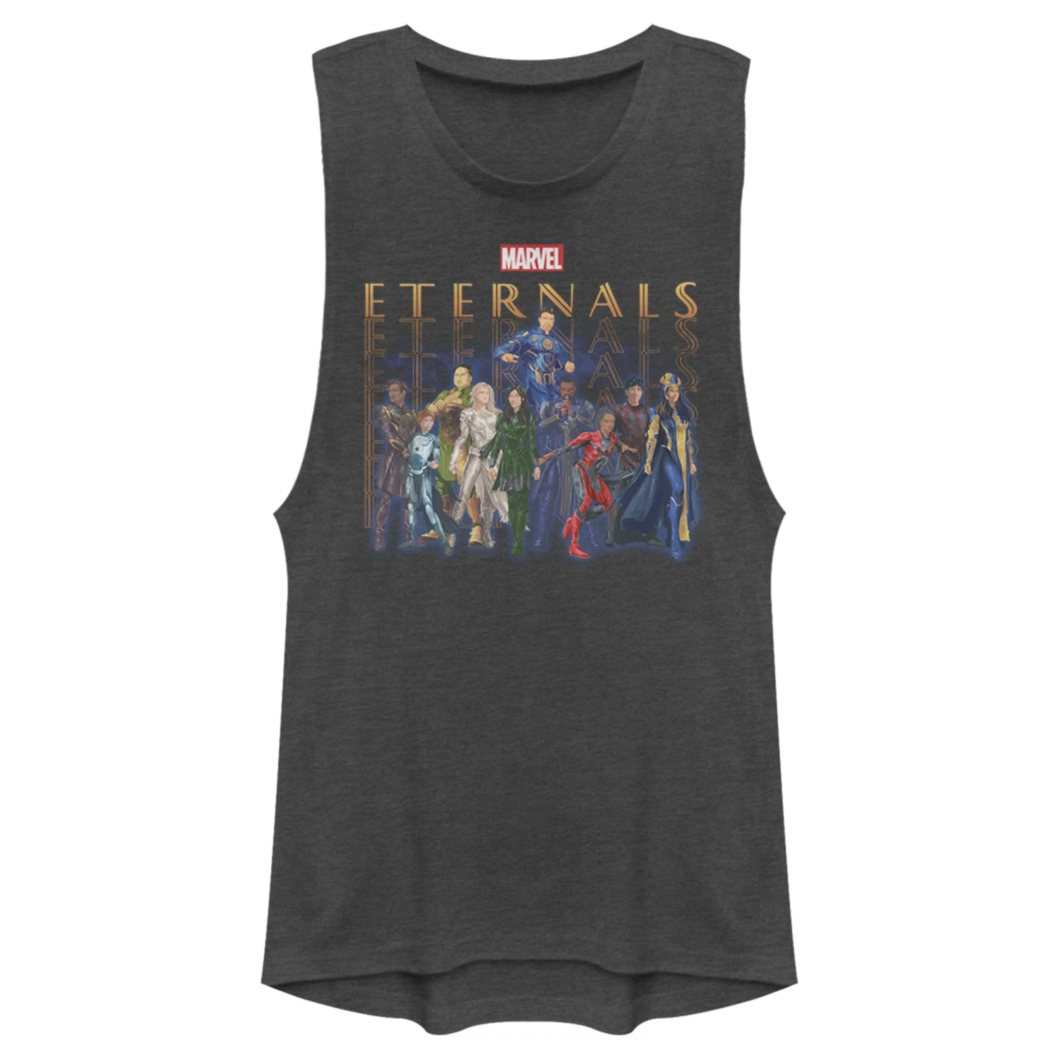 Junior's Marvel Eternals Group Repeating Festival Muscle Tee 3 Junior's Marvel Eternals Group Repeating Festival Muscle Tee