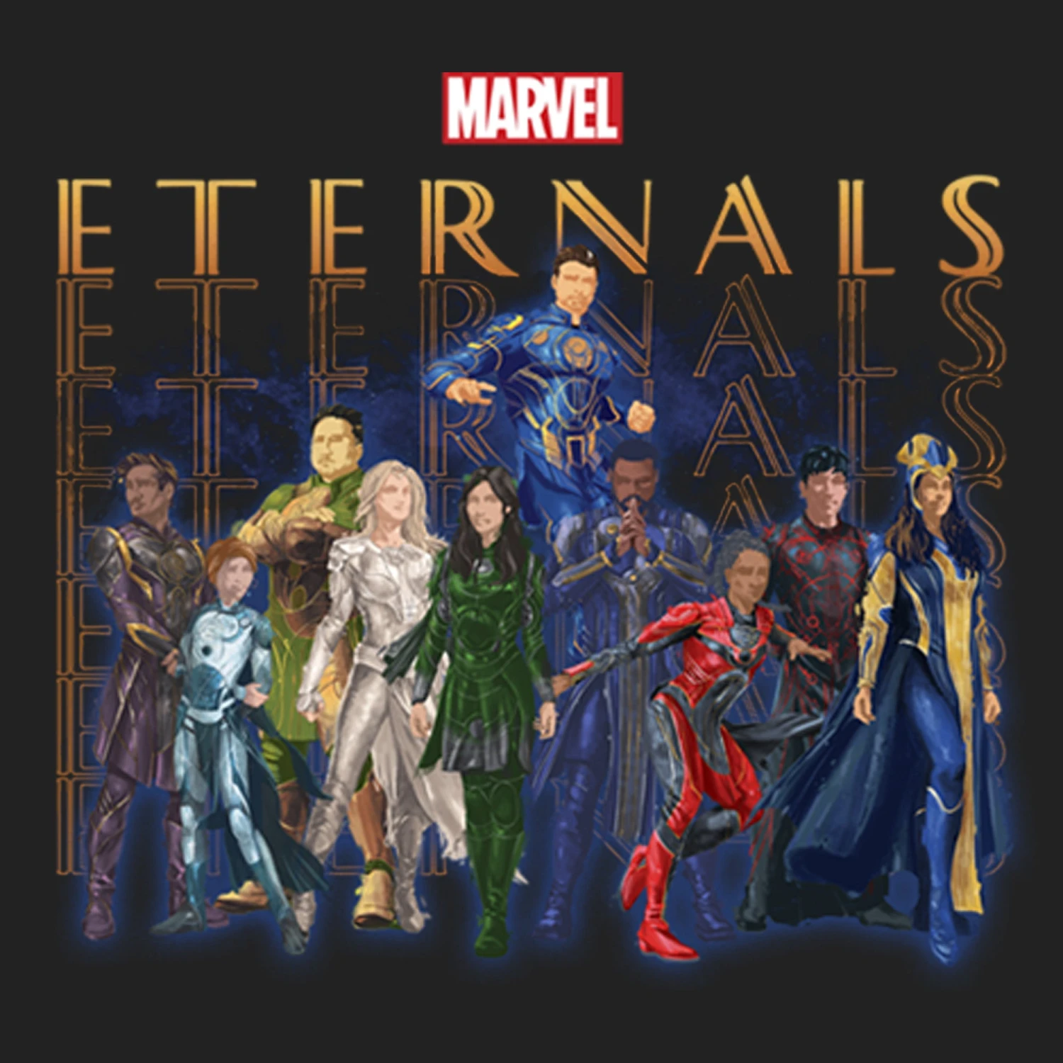 Junior's Marvel Eternals Group Repeating Festival Muscle Tee 4 Junior's Marvel Eternals Group Repeating Festival Muscle Tee - Image 2