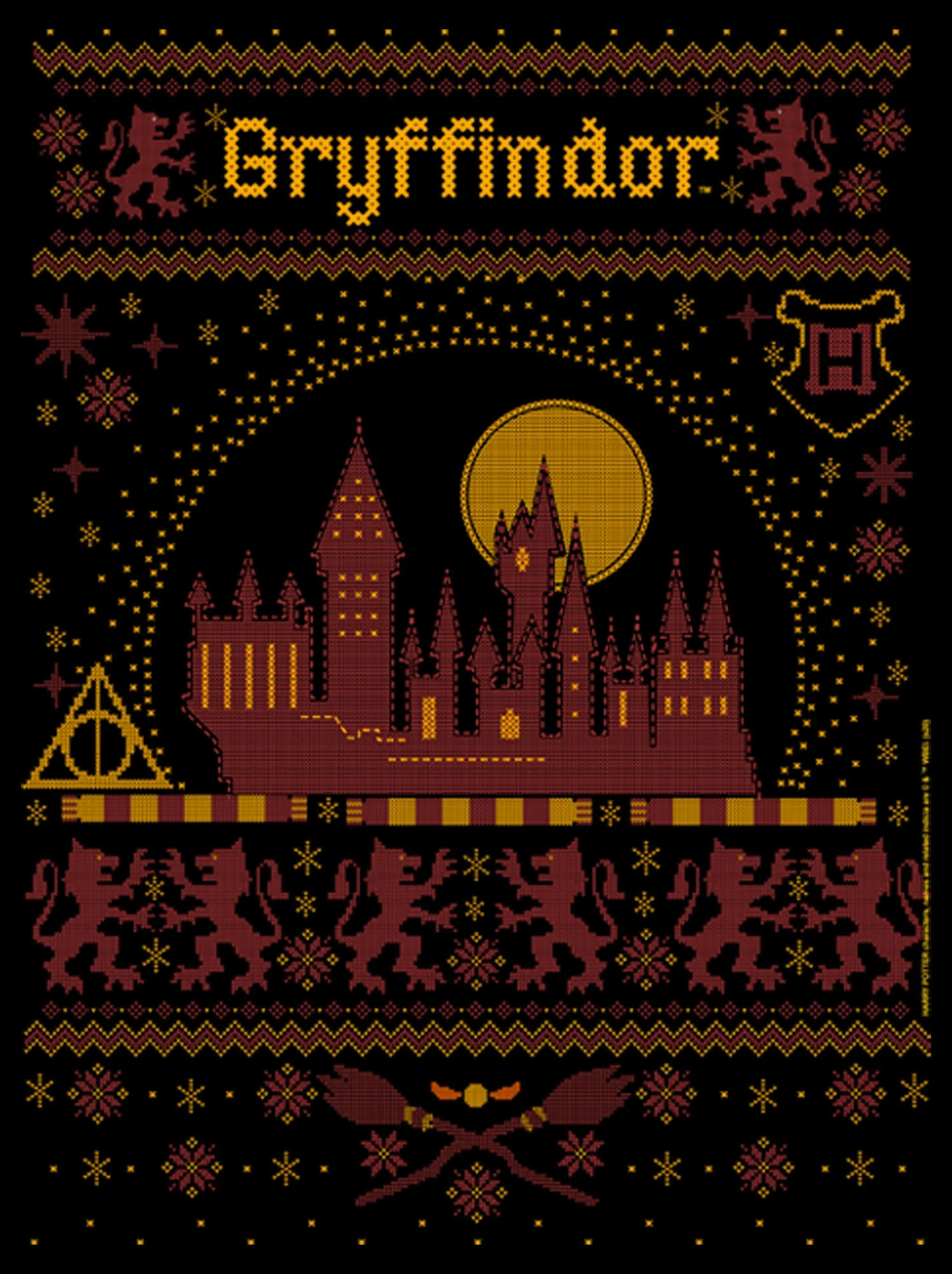 Men's Harry Potter Gryffindor Ugly Sweater Burgundy Pull Over Hoodie 4 Men's Harry Potter Gryffindor Ugly Sweater Burgundy Pull Over Hoodie - Image 2