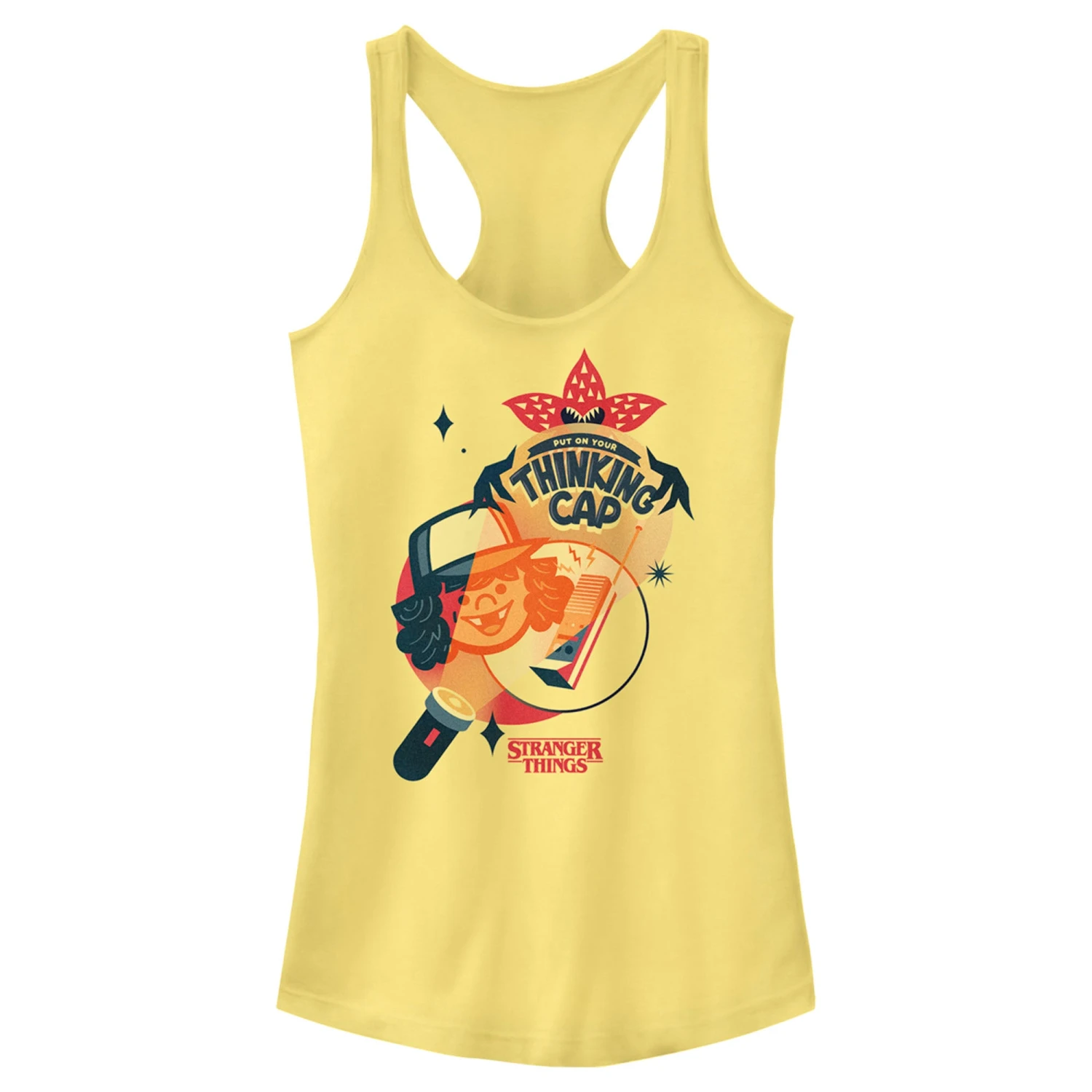 Junior's Stranger Things Put On Your Thinking Cap Racerback Tank Top 3 Junior's Stranger Things Put On Your Thinking Cap Racerback Tank Top